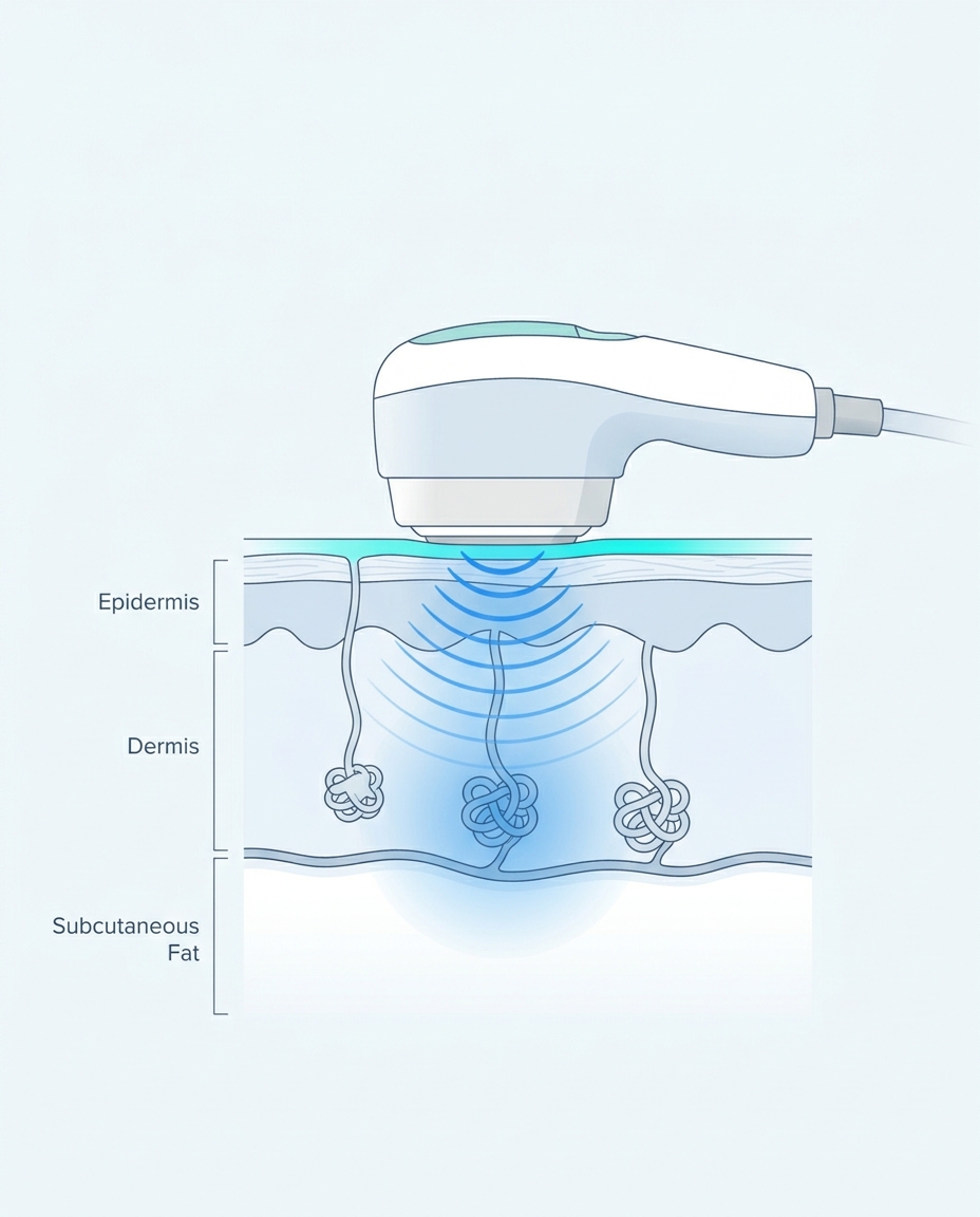 How miraDry® works — controlled microwave energy targets underarm sweat glands while cooling protects the skin