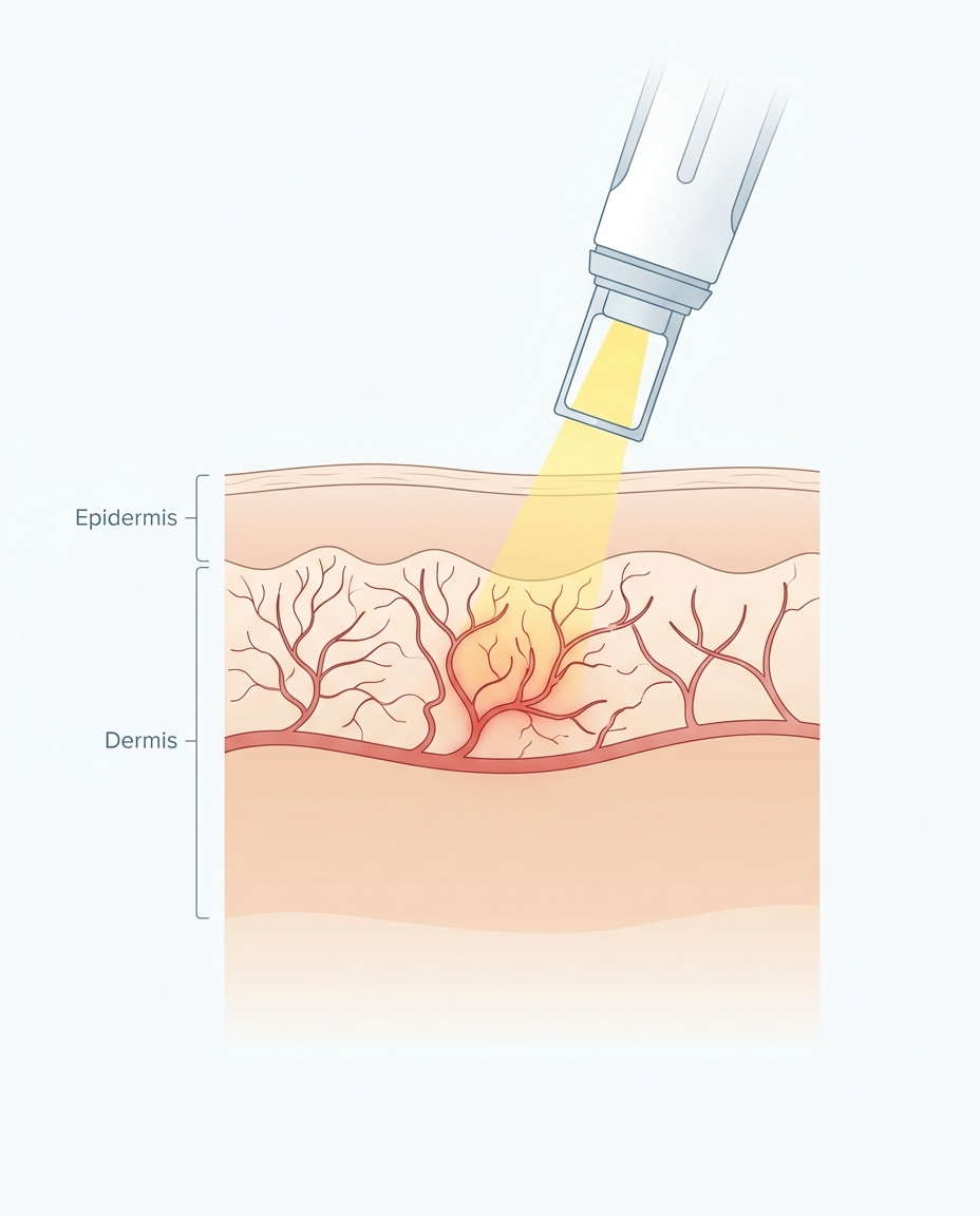 How the Vbeam® pulsed dye laser targets blood vessels beneath the skin